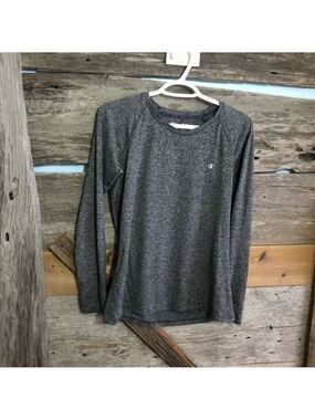 CHAMPION Size Large Grey Long Sleeve Activewear Top